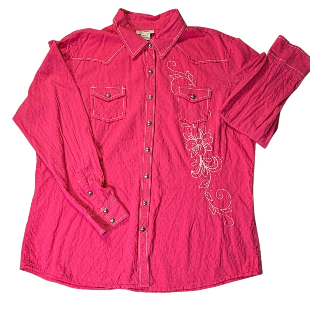 Ariat Gloria Snap Western Shirt XXL Pink Rose Floral Embroidered Cowgirl